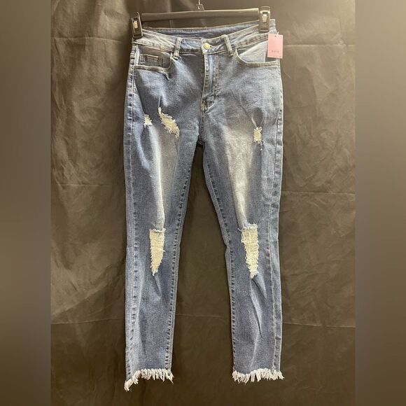 kumi Denim - Skinny stretched ripped destroyed denim jeans